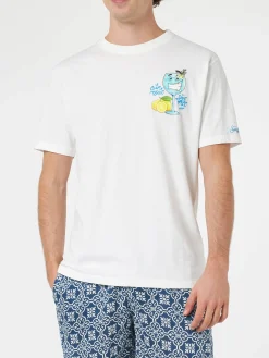 T-shirt da uomo in cotone con stampa piazzata Cryptopuppets Gin Tonic davanti e dietro | EDIZIONE SPECIALE CRYPTOPUPPETS