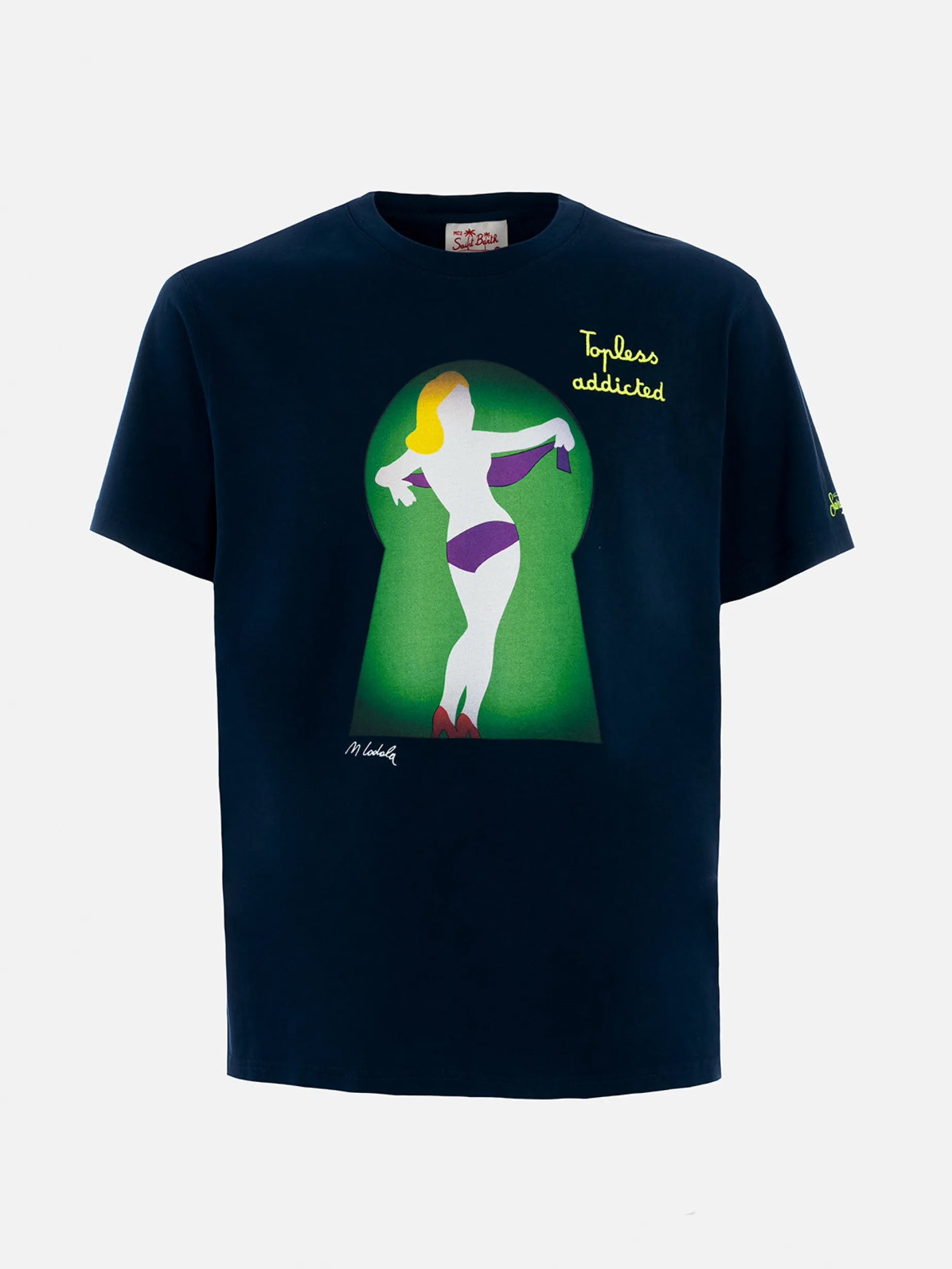 T-shirt da uomo in cotone con stampa piazzata e ricamo Lodola | MARCO LODOLA EDIZIONE SPECIALE