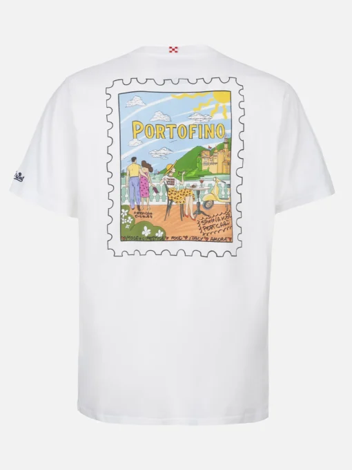 T-shirt da uomo in cotone con stampa cartolina Portofino davanti e dietro | EDIZIONE SPECIALE ALESSANDRO ENRIQUEZ