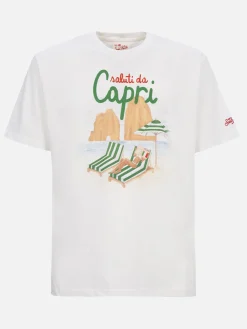 T-shirt da uomo in cotone con stampa piazzata Saluti da Capri