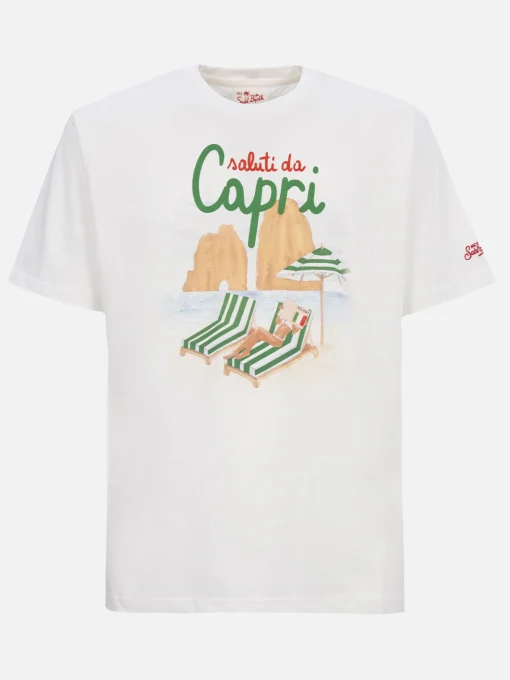 T-shirt da uomo in cotone con stampa piazzata Saluti da Capri