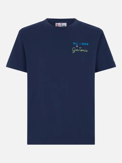 T-shirt da uomo in cotone pesante con ricamo All I need is Gin Tonic