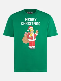 T-shirt da uomo in cotone pesante con stampa Homer Simpson Merry Christmas | EDIZIONE SPECIALE I SIMPSON