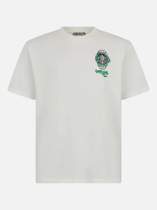 T-shirt da uomo in cotone pesante Arnott con stampa orologio Crypto Starducks | EDIZIONE SPECIALE CRYPTO PUPPETS