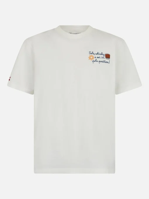 T-shirt da uomo in cotone pesante Arnott con ricamo Sole, whisky e sei in pole position | VACANZE DI NATALE SPECIAL EDITION