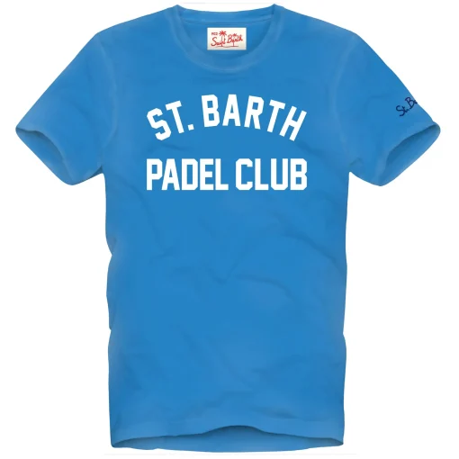 T-shirt da uomo in cotone trattamento vintage con stampa St. Barth Padel Club