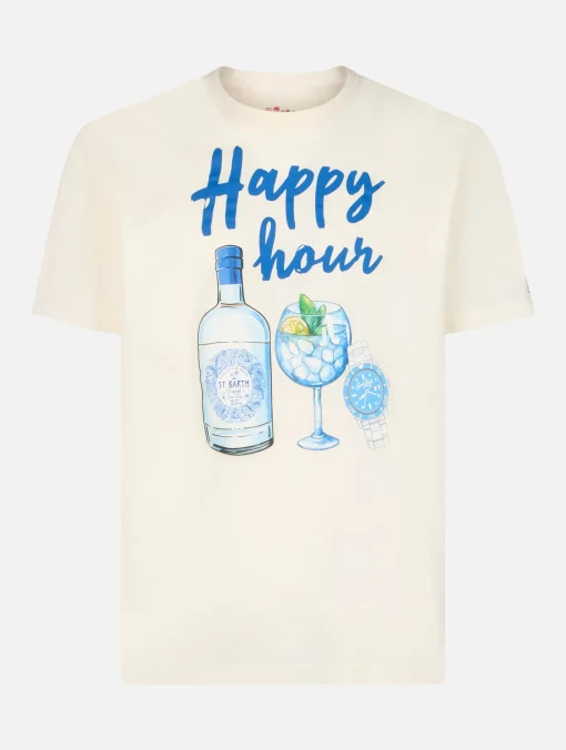 T-shirt da uomo in cotone con stampa piazzata Happy Hour