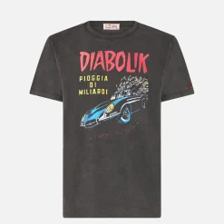 T-shirt da uomo in cotone trattamento vintage con auto Diabolik e soldi stampati | DIABOLIK EDIZIONE SPECIALE