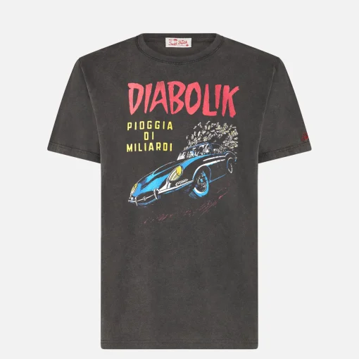 T-shirt da uomo in cotone trattamento vintage con auto Diabolik e soldi stampati | DIABOLIK EDIZIONE SPECIALE