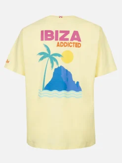 T-shirt da uomo in cotone con stampa piazzata cartolina Ibiza Addicted