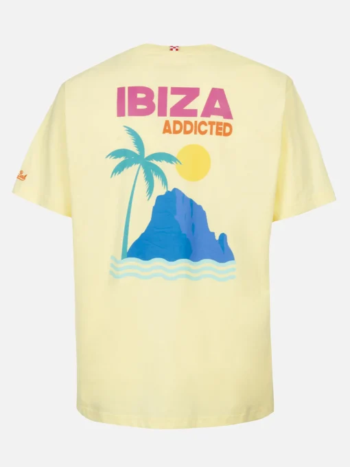 T-shirt da uomo in cotone con stampa piazzata cartolina Ibiza Addicted