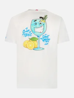 T-shirt da uomo in cotone con stampa piazzata Cryptopuppets Gin Tonic davanti e dietro | EDIZIONE SPECIALE CRYPTOPUPPETS