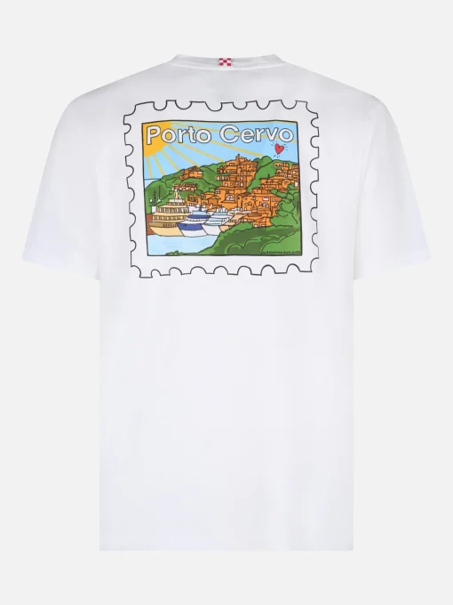 T-shirt da uomo in cotone con stampa fronte e retro cartolina di Porto Cervo | EDIZIONE SPECIALE ALESSANDRO ENRIQUEZ
