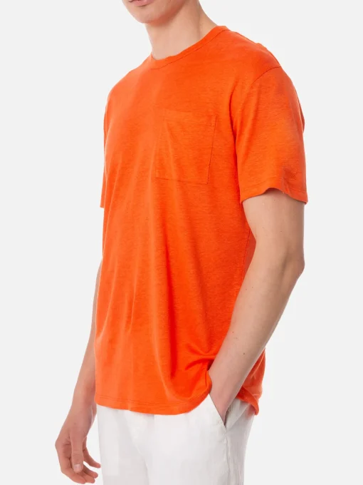 T-shirt da uomo in jersey di lino arancione