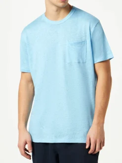 T-shirt da uomo in jersey di lino azzurro