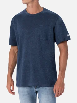 T-shirt da uomo in jersey di lino blu navy Ecstasea con taschino