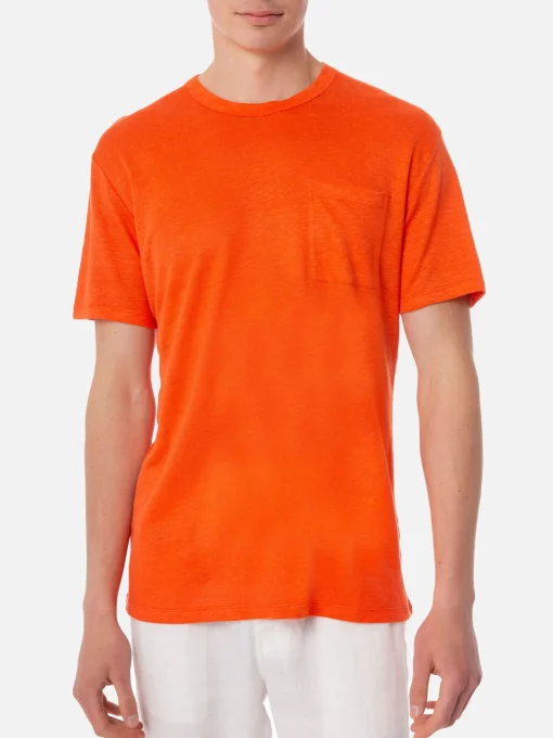 T-shirt da uomo in jersey di lino arancione