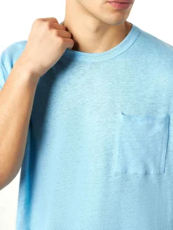 T-shirt da uomo in jersey di lino azzurro