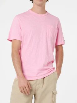 T-shirt da uomo President in cotone fiammato rosa con ricamo