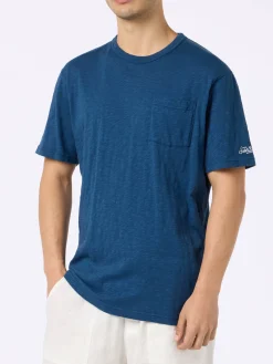 T-shirt da uomo President in cotone fiammato blu con ricamo