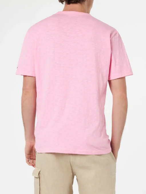 T-shirt da uomo President in cotone fiammato rosa con ricamo