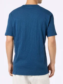 T-shirt da uomo President in cotone fiammato blu con ricamo