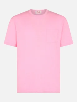 T-shirt da uomo President in cotone fiammato rosa con ricamo