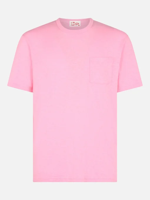 T-shirt da uomo President in cotone fiammato rosa con ricamo