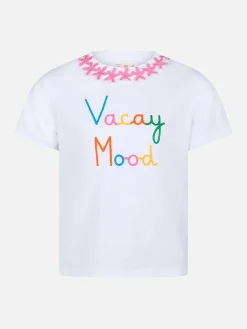 T-shirt girocollo da bambina Elly in jersey di cotone con ricamo mood Vacay