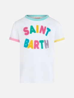 T-shirt girocollo da bambina Elly in jersey di cotone con patch Saint Barth in spugna