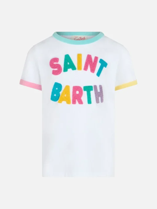 T-shirt girocollo da bambina Elly in jersey di cotone con patch Saint Barth in spugna