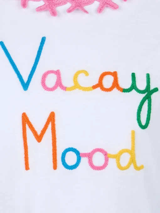 T-shirt girocollo da bambina Elly in jersey di cotone con ricamo mood Vacay