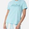 T-shirt girocollo in jersey di cotone verde acqua Emilie con strass da donna