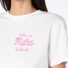 T-shirt girocollo in jersey di cotone bianco da donna Emiilie con ricamo Relax in St. Barth | EDIZIONE SPECIALE PINK PANTHER