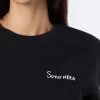 T-shirt girocollo in jersey di cotone nero da donna Emilie con ricamo Sono nera
