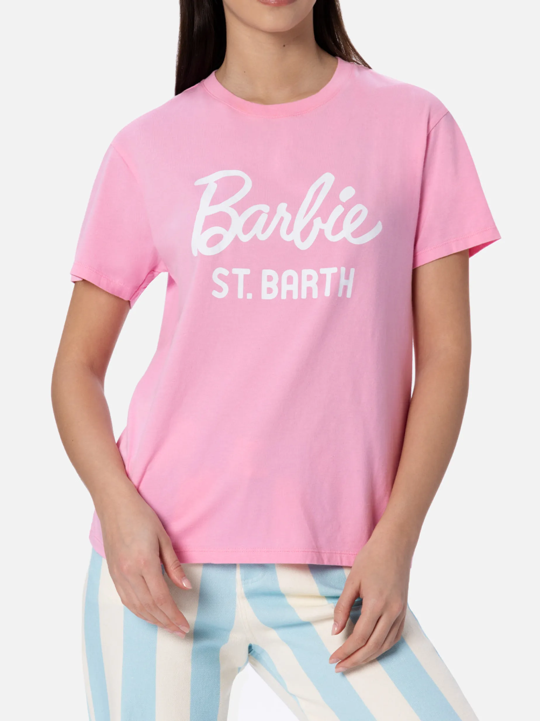 T-shirt girocollo in jersey di cotone da donna Emilie con stampa Barbie St. Barth | BARBIE SPECIAL EDITION