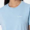T-shirt girocollo in jersey di cotone azzurro chiaro da donna Emilie