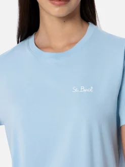 T-shirt girocollo in jersey di cotone azzurro chiaro da donna Emilie
