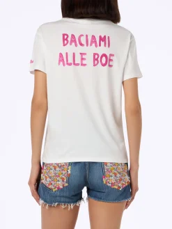 T-shirt girocollo in jersey di cotone da donna Emilie con stampa Baciami alle Boe | ALLE BOE SPECIAL EDITION