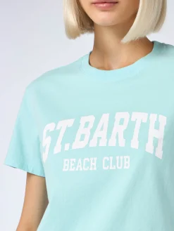 T-shirt girocollo in jersey di cotone da donna Emilie con stampa St. Barth beach club