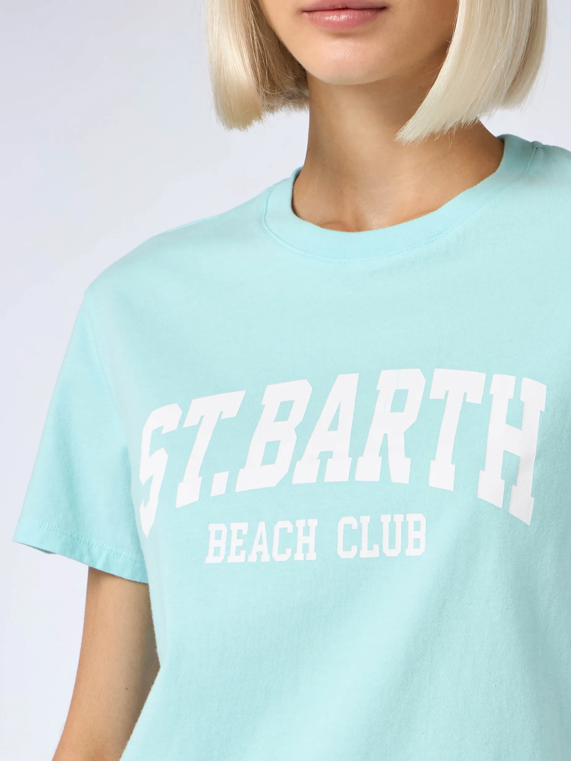 T-shirt girocollo in jersey di cotone da donna Emilie con stampa St. Barth beach club