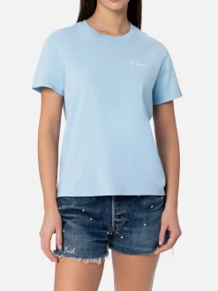 T-shirt girocollo in jersey di cotone azzurro chiaro da donna Emilie