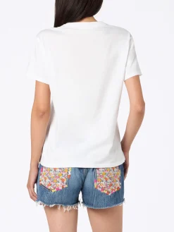T-shirt girocollo in jersey di cotone bianco da donna Emiilie con ricamo Relax in St. Barth | EDIZIONE SPECIALE PINK PANTHER