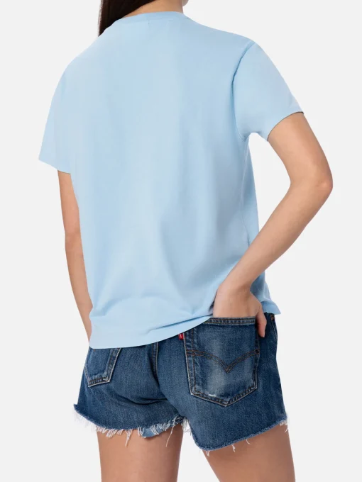 T-shirt girocollo in jersey di cotone azzurro chiaro da donna Emilie