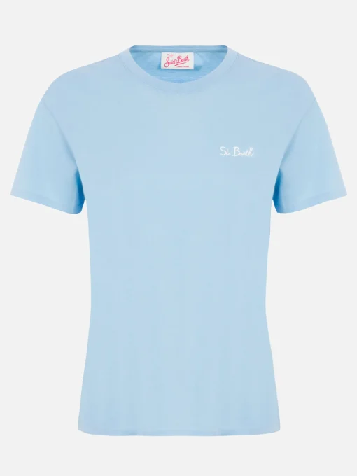 T-shirt girocollo in jersey di cotone azzurro chiaro da donna Emilie