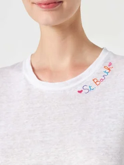 T-shirt in cotone con ricamo Love St. Barth