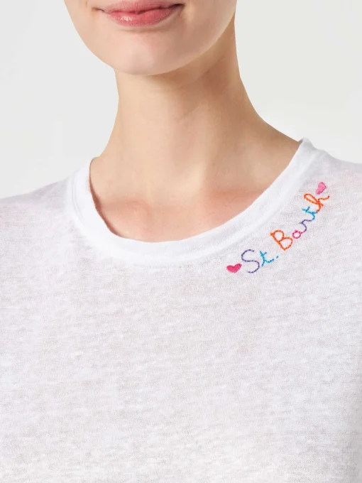 T-shirt in cotone con ricamo Love St. Barth