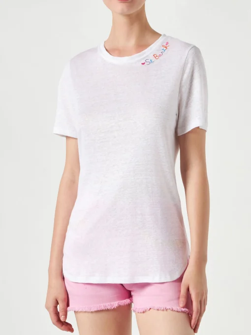 T-shirt in cotone con ricamo Love St. Barth