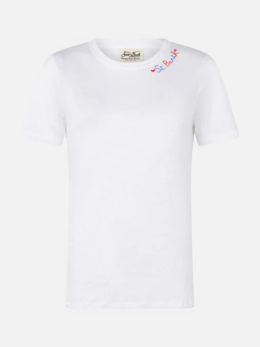 T-shirt in cotone con ricamo Love St. Barth