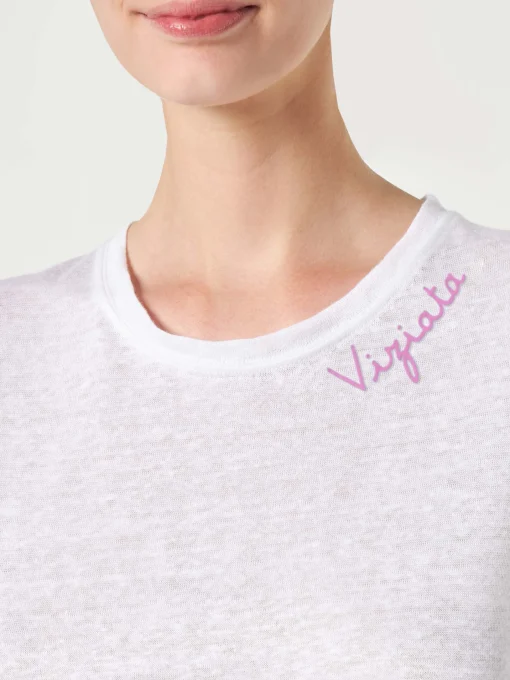 T-shirt in lino con ricamo Viziata